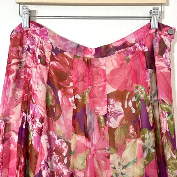 Jones New York Silk Chiffon Pink Floral Skirt 35"W Flowy Fairy Romantic Feminine - Picture 2 of 12